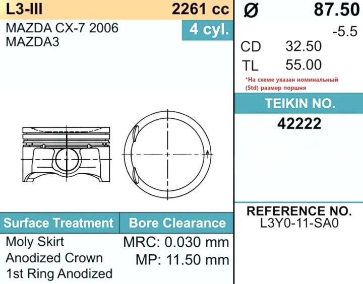 Поршни (4шт) 42222-STD TEIKIN Поршни (4шт) 42222-STD TEIKIN